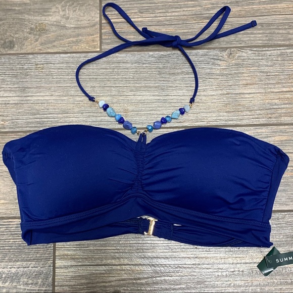 NWT Lauren Ralph Lauren Blue Beaded Halter Bikini Top 8 - Picture 9 of 12